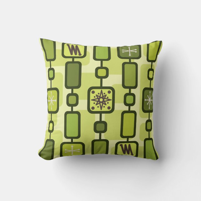 Coussin Chartreuse de l'art géométrique atomique rétro (Recto)