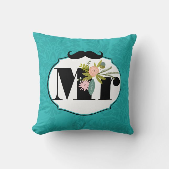 Coussin Chartreuse moderne Turquoise Mariage damassé (Recto)