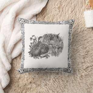 Coussin Chasse à la caille avec chien de chasse