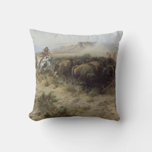 Coussin Chasse aux bisons n° 26 par CM Russell, Indiens d'