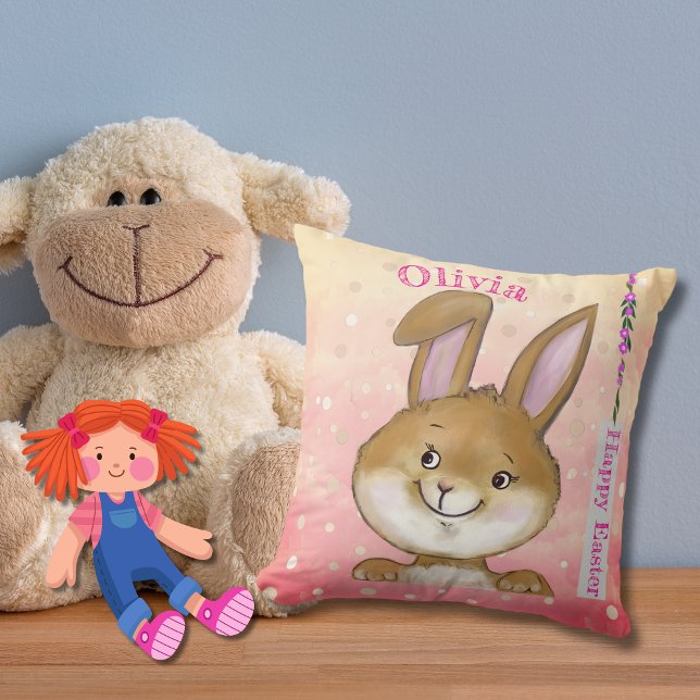 Coussin Chasse aux oeufs cinglant Enfants roses ( Egg-citing Egg Hunt Kids Pink Throw Pillow )