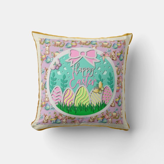 Coussin Chasse aux oeufs de Pâques mignonne et papillons c (Recto)