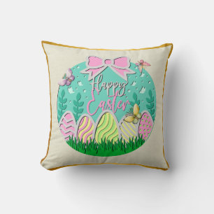 Coussin Chasse aux œufs de Pâques mignonne et papillons co