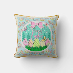 Coussin Chasse aux œufs de Pâques mignonne et papillons co