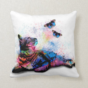 Coussin Chat 614 papillon bleu rose