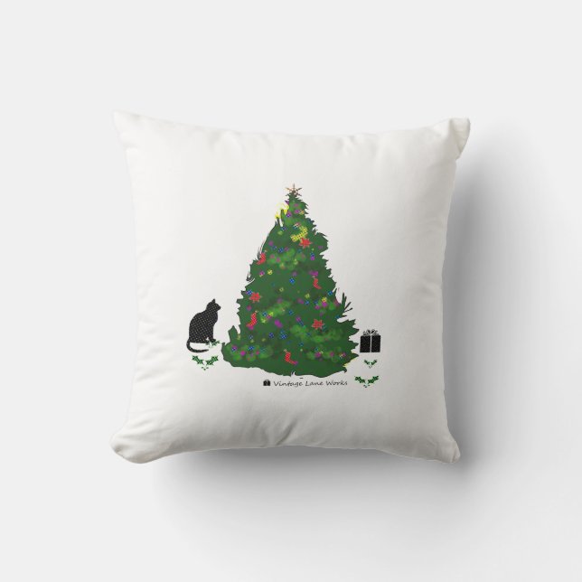 Coussin Chat à l'arbre de Noël (Recto)