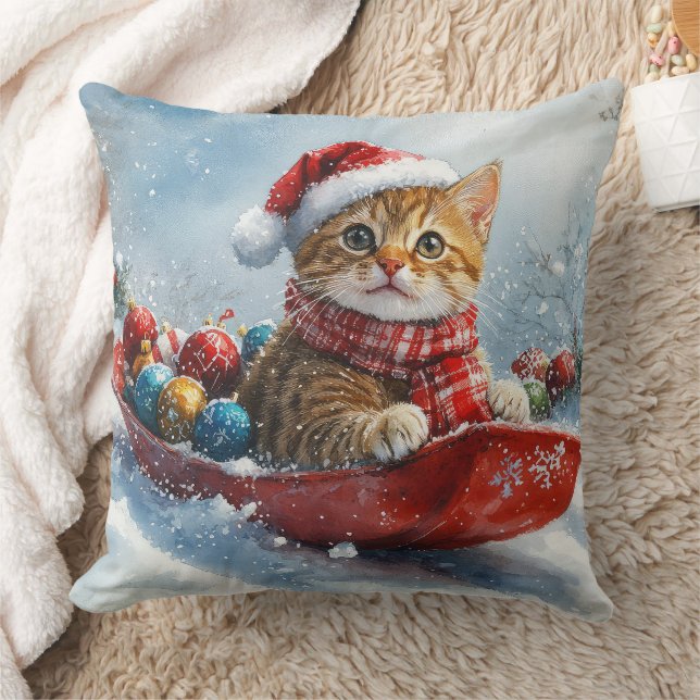 Coussin Chat abyssinien en sledge laissez-le neiger Noël (Couverture)