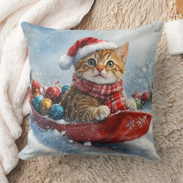 Coussin Chat abyssinien en sledge laissez-le neiger Noël (Couverture)