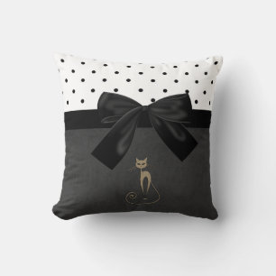 Coussin Chat adorable mignon, Pois, Bow noir