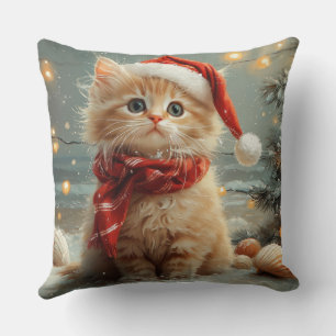 Coussin Chat angora turc Noël Plage vintage