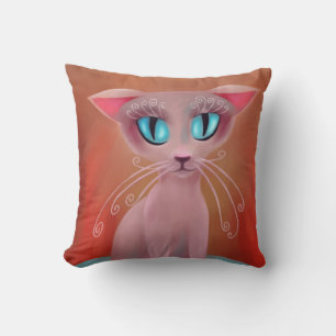 Coussin Chat Anime Rose, Peinture Numérique