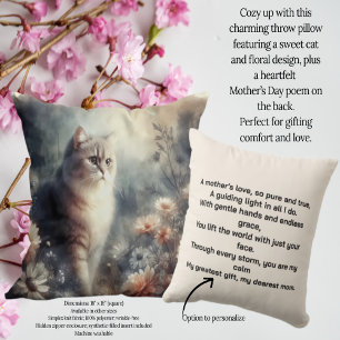 Coussin Chat aquarelle et fleurs - L'amour d'une mère
