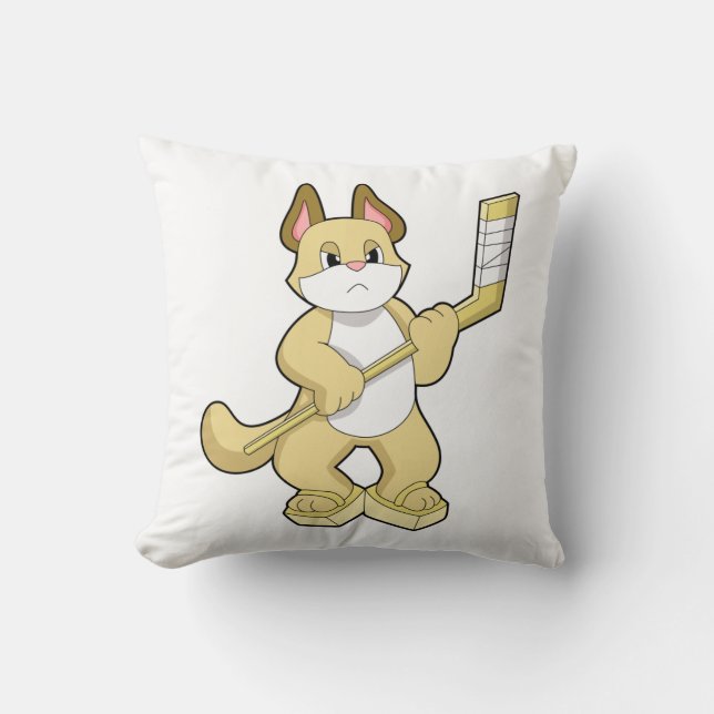 Coussin Chat au hockey sur glace avec bâton de hockey sur  (Recto)