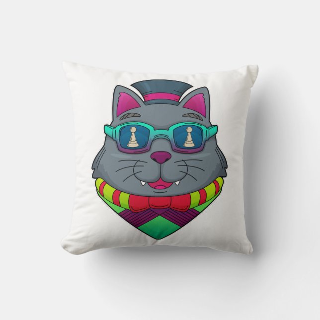 Coussin Chat aux échecs avec pièce d'échecs Pawn (Recto)