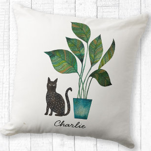 Coussin Chat avec aquarelle Plante pointillé Personnalisé