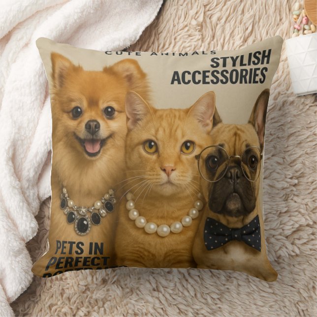 Coussin Chat avec des amis dans le magazine (Couverture)