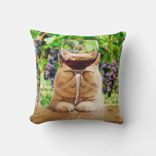 Coussin Chat avec verre de vin (Recto)