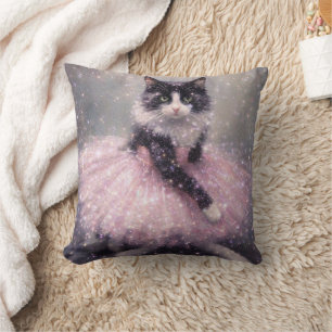 Coussin Chat Ballerine Étincelant en Tutu Rose