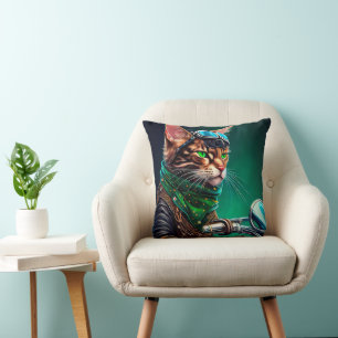 Coussin Chat Bengal conduisant un vélo pour la Saint-Patri