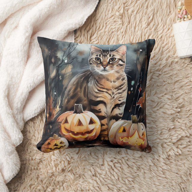 Coussin Chat Bengale D'Halloween Avec Peur Citrouille (Couverture)