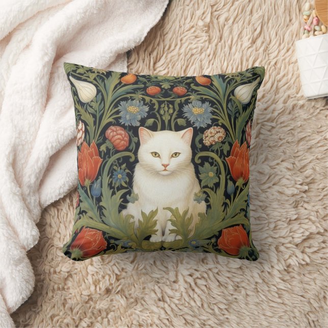 Coussin Chat blanc Art nouveau dans le jardin (Couverture)