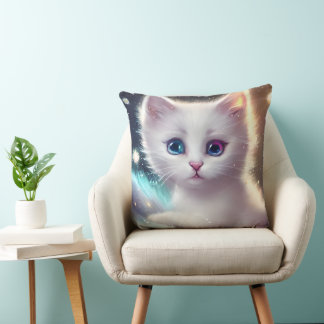 Coussin Chat blanc bouffé d'Imaginaire