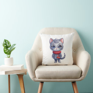 Coussin Chat bleu russe mignon de Noël