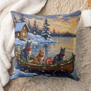 Coussin Chat Bleu Russe Noël Bateau Fêtes