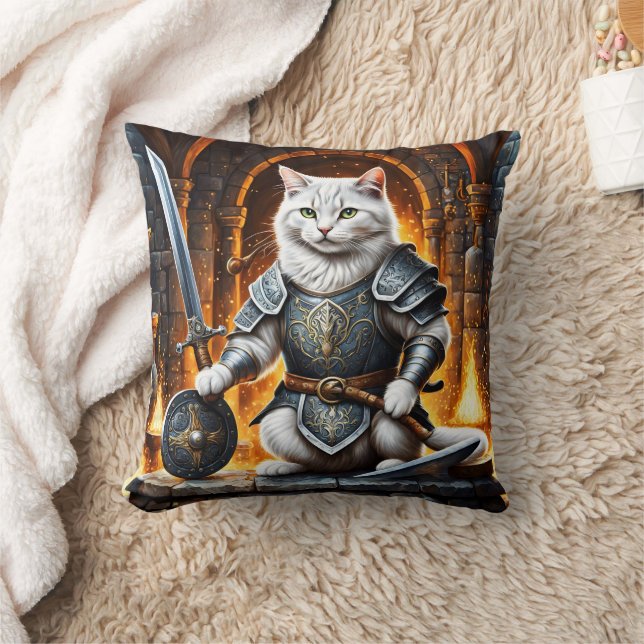 Coussin Chat blindée avec épée et bouclier (Couverture)