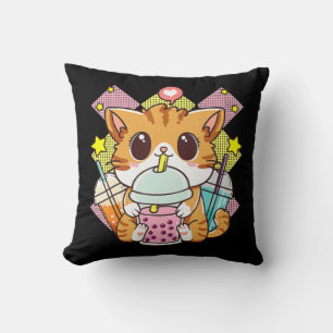 Coussin Chat Boba Tea Bubble Tea Anime Kawaii Neko pour fi