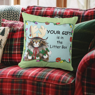 Coussin Chat cadeau de Noël Green Funny