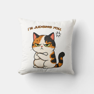 Coussin Chat calico grincheux - Je vous juge