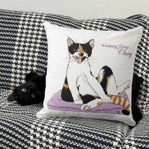 Coussin Chat calicot fantaisiste violet classe 