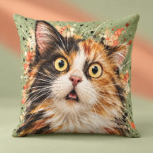 Chat calicot surpris drôle - Art aquarelle