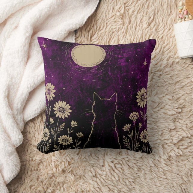 Coussin Chat céleste floral pourpre (Couverture)