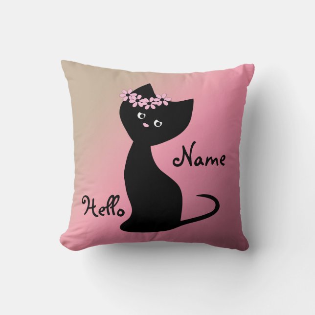 Coussin Chat chaton noir mignon dégradé personnalisé (Recto)
