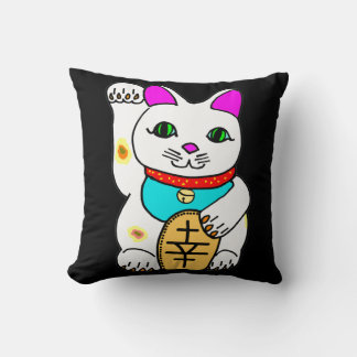 Coussin Chat Chinois de la Chance Maneki Neko Invitant