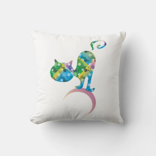 Coussin Chat Coloré Sur Crescent Moon