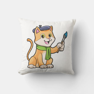 Coussin Chat comme Peintre avec pinceau et écusson