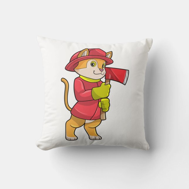 Coussin Chat comme pompier avec Ax (Recto)