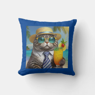 Coussin Chat Cool amusant et boisson tropicale
