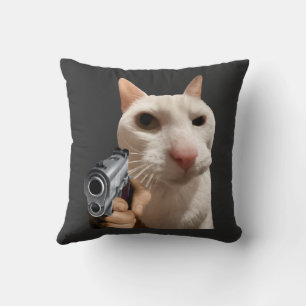 Coussin Chat Cool Avec Pistolet Mème Drôle