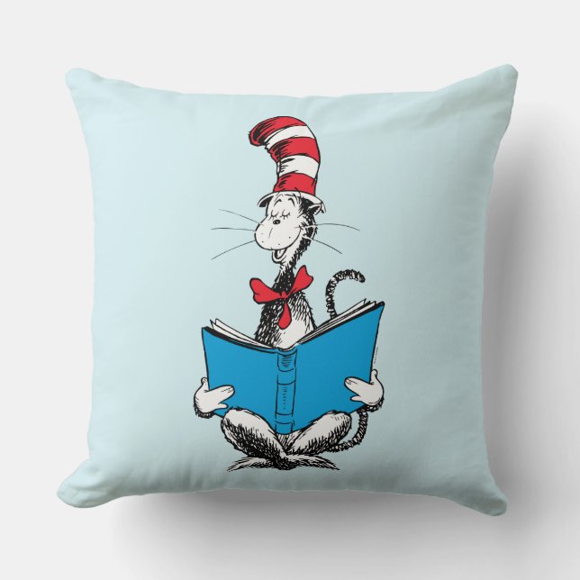 Coussin Chat dans le chapeau en lecture (Recto)