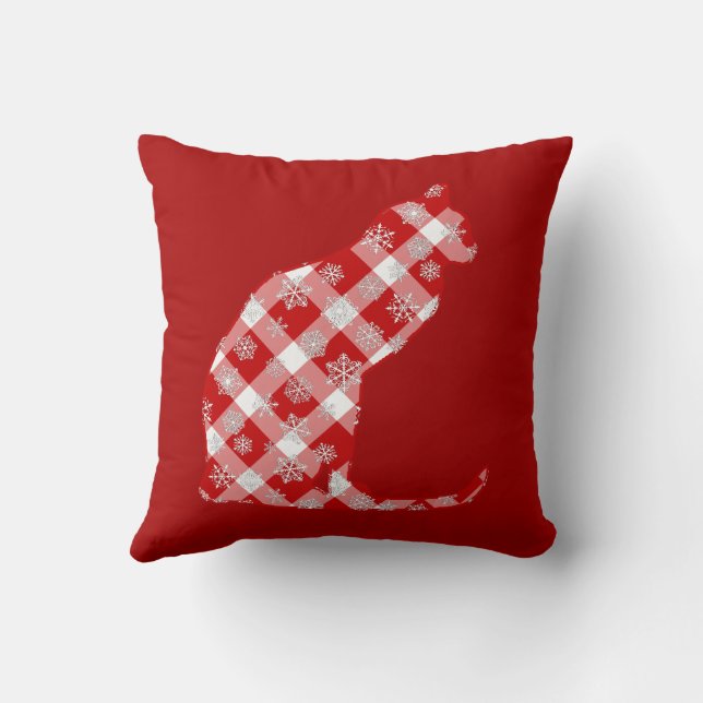 Coussin Chat dans un Buffalo Rouge Plaid Motif de Noël (Verso)