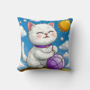 Coussin Chat de dessin animé joueur dans un Fanta ensoleil