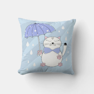 Coussin Chat de dessin animé mignon avec parapluie