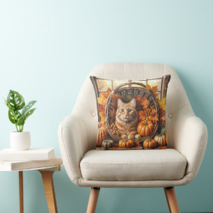 Coussin Chat de gingembre à Thanksgiving Cornucopia