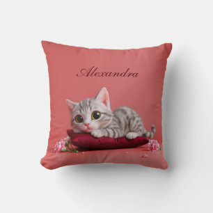 Coussin Chat de janvier mignon avec oeillets