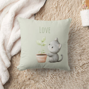 Coussin Chat de jardin avec amour des plantes