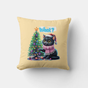 Coussin Chat de Noël amusant Avec Sticker Arbre